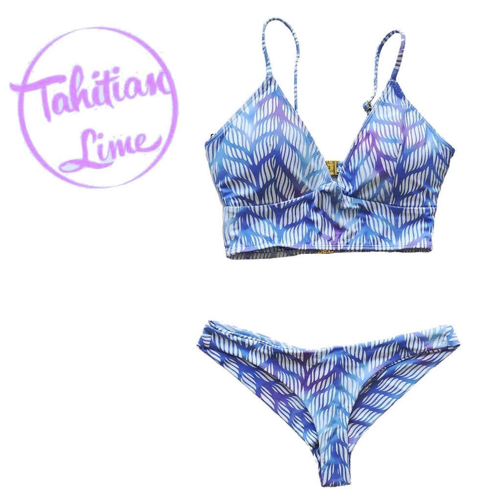 Tahitian Lime Blue Tropical Print Bikini